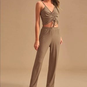 Front Rib-knit Cami Top with Pants PJ setd